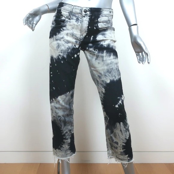 R13 Denim - R13 Boy Straight Leg Jeans Black & Gray Tie Dye Stretch Cotton Size 27